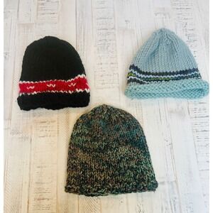 Hand Knitted Beanie Hats Winter Warm Cozy Set of 3
